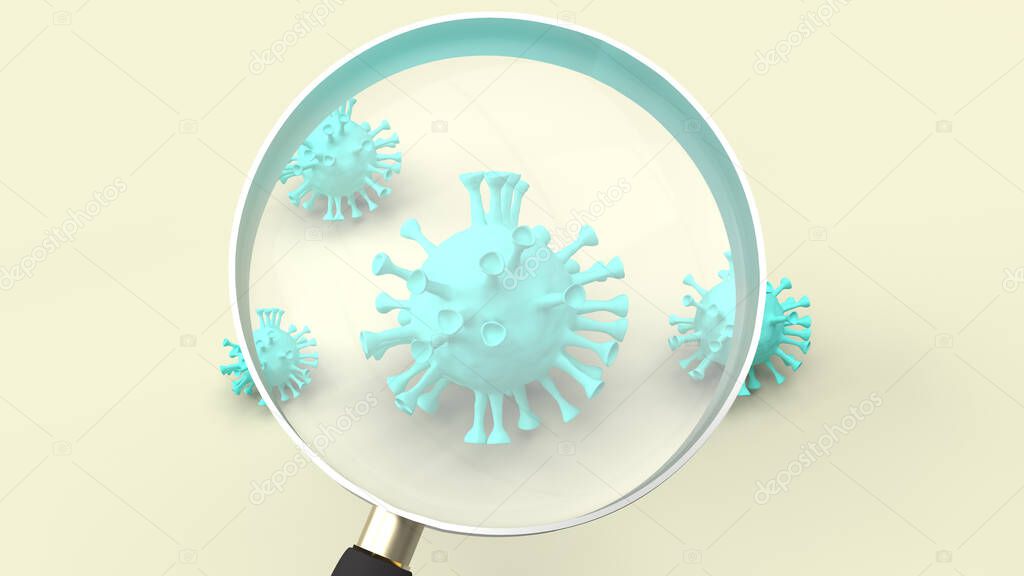 The  Magnifying glass and virus 3d rendering medical content.