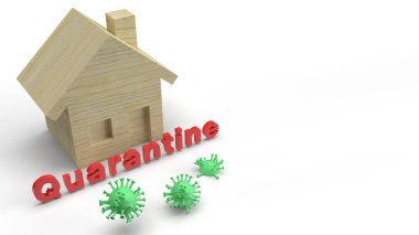 kırmızı karantina yeşil virüsü ve ahşap kelime 3D salgın içeriği için beyaz arkaplan