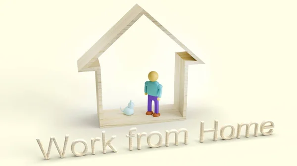 木のおもちゃの家と家のコンテンツからの仕事のための木製の図3Dレンダリング — ストック写真