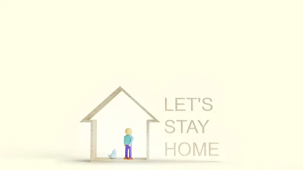 Dřevěné Hračky Domů Zlatý Text Vykreslování Pro Nechat Zůstat Doma — Stock fotografie