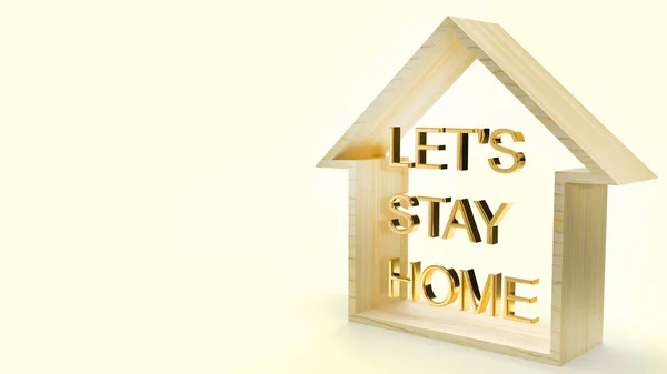 Wood Toys Home Gold Text Rendering Let Stay Home Content — Stock Photo, Image