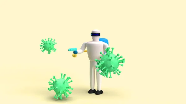 Der Mann Gefahrenanzug Und Virus Rendering Für Medizinische Inhalte — Stockfoto