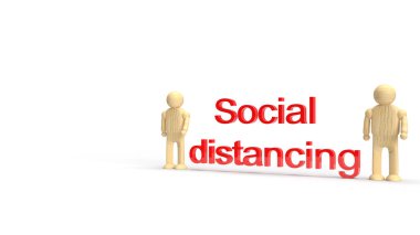 Sosyal uzaklık içeriği için insan tahtası ve 3D metin oluşturma.