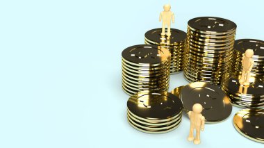 İnsan ahşap ve altın sikkeler iş içeriği için 3D hazırlanır