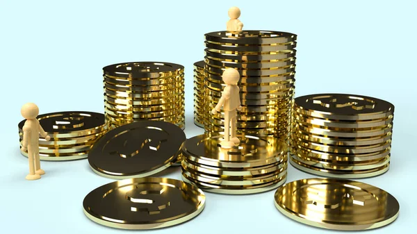 Madera Humana Monedas Oro Representación Para Contenido Negocios — Foto de Stock