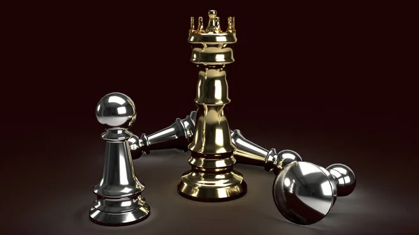Χρυσό Βασιλιά Σκάκι Και Ασημένιο Πιόνι Σκούρο Τόνο Απόδοση Για — Φωτογραφία Αρχείου