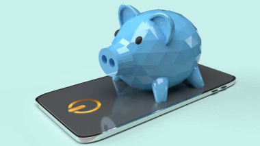 Cep telefonu 3d üzerindeki Piggy bankası banka uygulamaları içeriği.