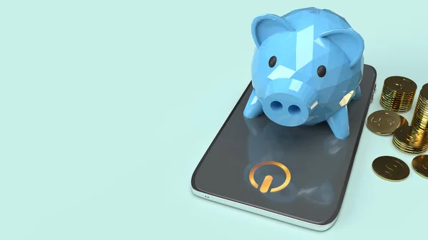 The  Piggy bank on mobile 3d rendering for bank applications content.