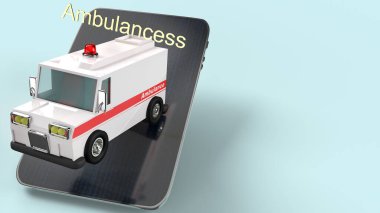 Ambulans arabası ve tablet 3d sağlık hizmetleri başvuruları için hazırlanıyor.