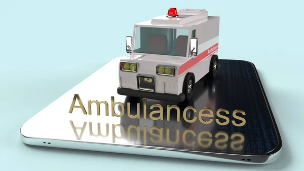 Voiture Ambulance Tablette Rendu Pour Les Applications Soins Santé — Photo