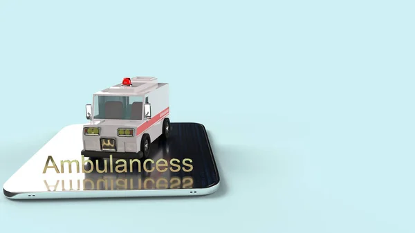 Voiture Ambulance Tablette Rendu Pour Les Applications Soins Santé — Photo