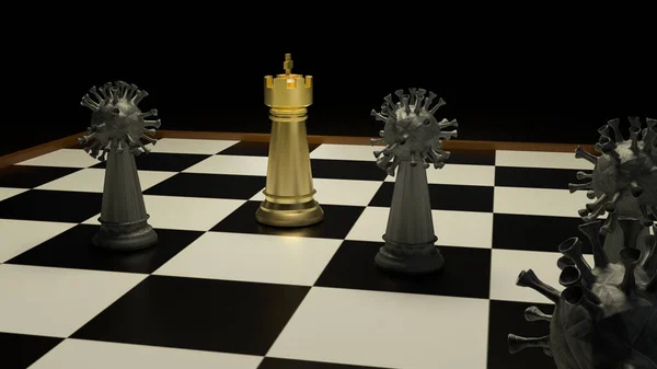 Золотые Шахматы Вирус Boardgames Рендеринг Концепции Стратегии — стоковое фото