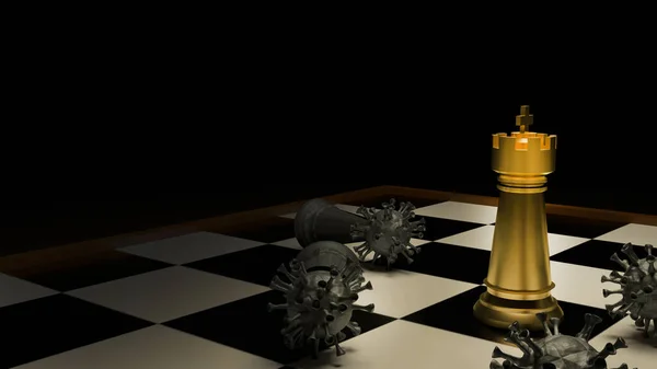 Zlaté Šachy Virus Deskových Hrách Vykreslování Pro Strategický Koncept — Stock fotografie
