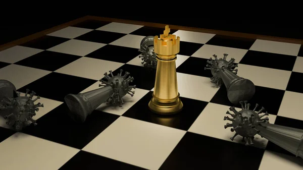 Gold Chess Virus Boardgames Rendering Strategy Concept — Stock Photo, Image