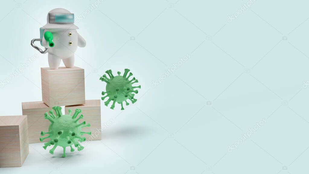 The man hazmat suit and virus 3d rendering  for medical content