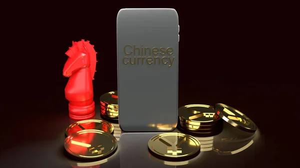 Mobile Gold Coins Red Knight Chess Rendering China Currenc — Stock Photo, Image