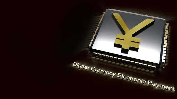 Símbolo Yuan Ouro Chip Eletrônico Renderização Para China Moeda Digital — Fotografia de Stock