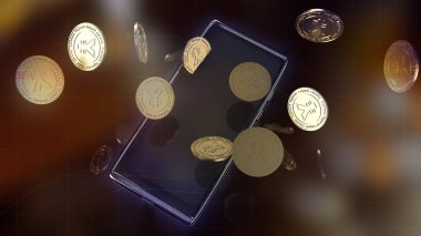  Çin Dijital Para Birimi Elektronik Ödeme içeriği için Yuan sembolü ve cep telefonu 3d.