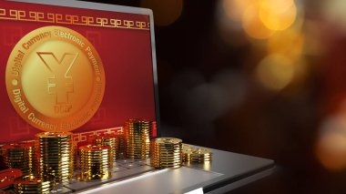 Yuan sembolü Çin Dijital Para Birimi Elektronik Ödeme içeriği için 3d oluşturma.
