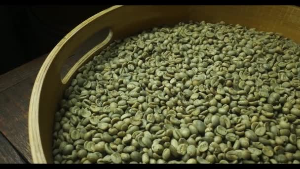 Green Unroasted Coffee Beans Footage Camera Movement — Stock Video