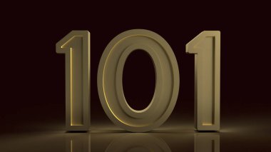 Acemi konsepti için koyu renkli sembolde 101 altın numara 3D yorumlama