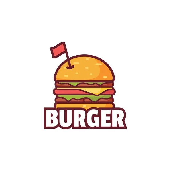 Hambúrguer Com Bandeira Cima Ilustração Logotipo — Vetor de Stock