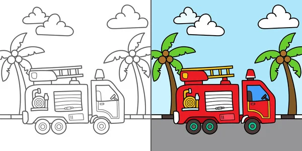 Firetruck Vector Cartoon Illustration Coloring Book — Stock Vector