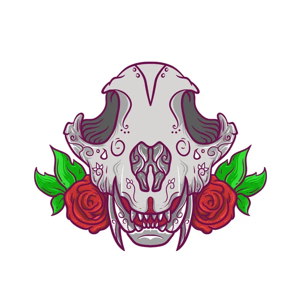 Calavera León Rosas Diseño Camiseta — Vector de stock