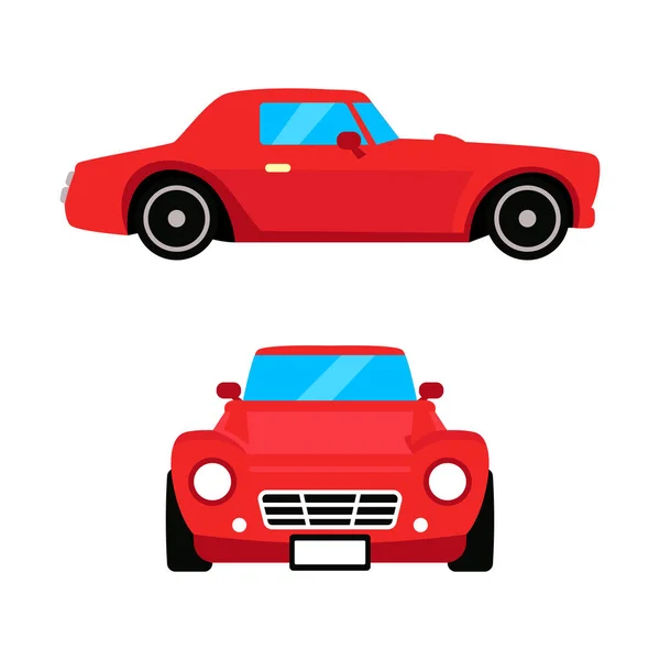 Rotes Auto Flache Abbildung Seiten Und Frontansicht — Stockvektor
