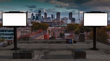 Londra şehir rooftops özel iletiler için 2 ekranlar ile görüldü Timelapse