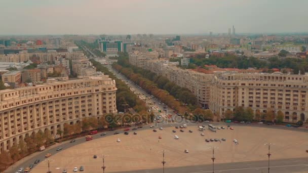 Statyczne strzał pokazujące Parliament Square i alei Avenida da Liberdade w Bukareszcie, Rumunia — Wideo stockowe