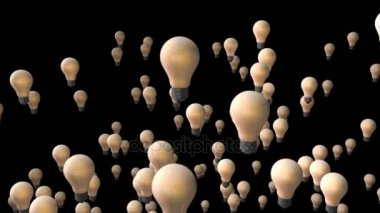 Parlak bir fikir - kayan Işık Ampüller diğerlerinin daha üzerinde parlayan büyük bir ampul ile gösterilen bir 3d animasyon