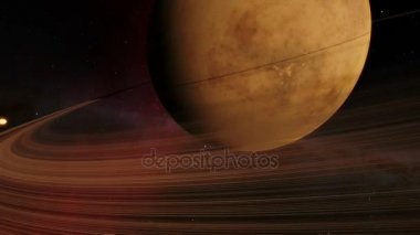 Bir exoplanet Satürn gibi halkalar ile gösterilen Timelapse uçuşu animasyon
