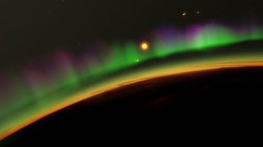 Dünya benzeri özellikleri ve önemli Kuzey ışıkları ile kayalık bir exoplanet Timelapse animasyon