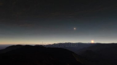 Hiçbir Mans Land - cansız bir gezegen gösterilen bir gündoğumu timelapse animasyon