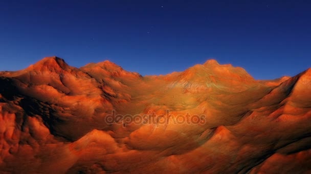 No Mans Land - Un'animazione fly-through che mostra un esopianeta roccioso privo di vita bagnato dalla luce del sole durante la prima serata — Video Stock