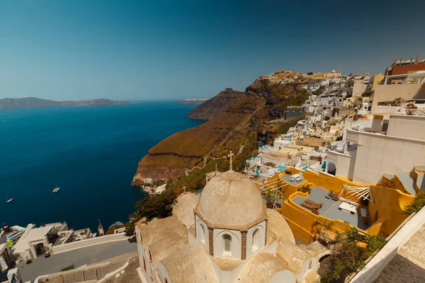 Fira, Santorini, Yunanistan, havadan görünümü — Stok fotoğraf