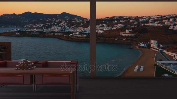 Ein Penthouse mit Blick auf einen der Strände von Mykonos — Stockvideo