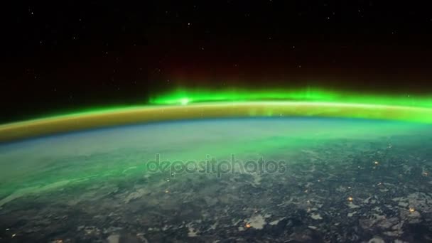 Estação Espacial Internacional ISS tiro mostrando a Aurora Borealis — Vídeo de Stock