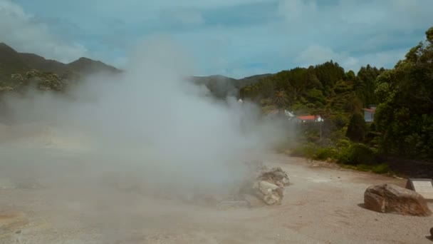 Furnas village, Sao Miguel, The Azores - geysers, hot-springs and fumaroles — Stock Video
