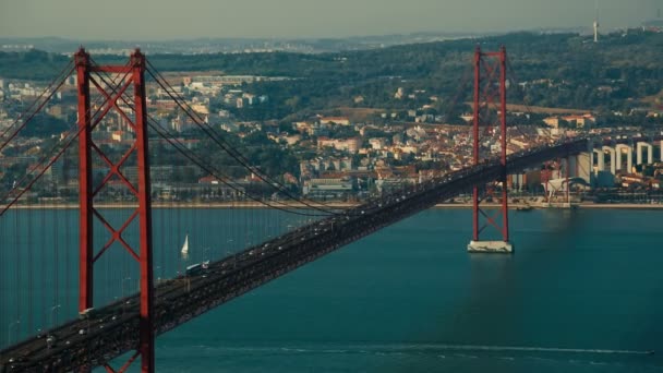 Ponte 25 de Abril bridge, Lisbon, Portugal — Stok video