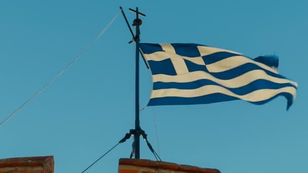 Греческий флаг, Салоники, Греция — стоковое видео