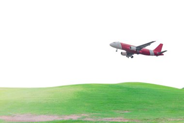 Uçak golf sahasından havalandı. Arka planda izole edildi.