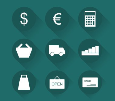 Resimli ve renkli alışveriş simgeler kümesi