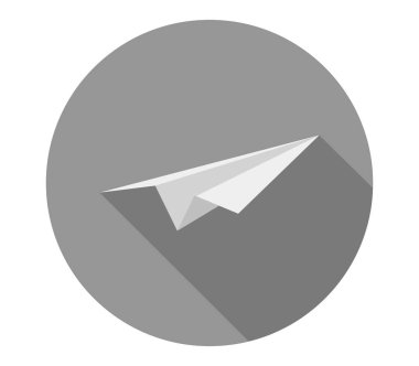 Beyaz bir arka plan üzerinde resimli kağıt uçak simgesi