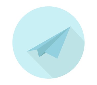 Beyaz bir arka plan üzerinde resimli kağıt uçak simgesi