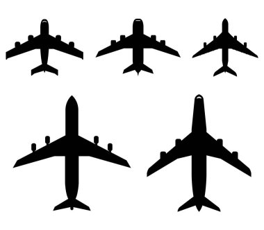 Beyaz bir arka plan üzerinde gösterilen uçak kümesi