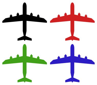 Beyaz bir arka plan üzerinde gösterilen uçak kümesi