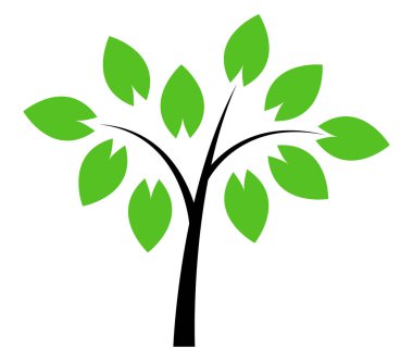 Beyaz bir arka plan üzerinde resimli ağaç