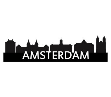 Beyaz bir arka plan üzerinde resimli amsterdam manzarası